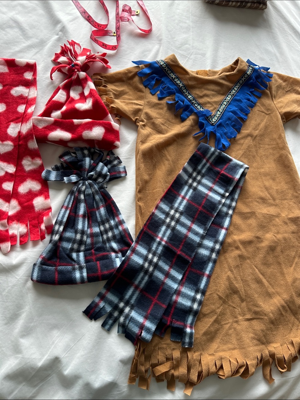 Kids Brown Fringe Dress with Blue Trim